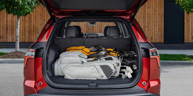 Rear view of a 2025 Chevrolet Equinox with trunk open